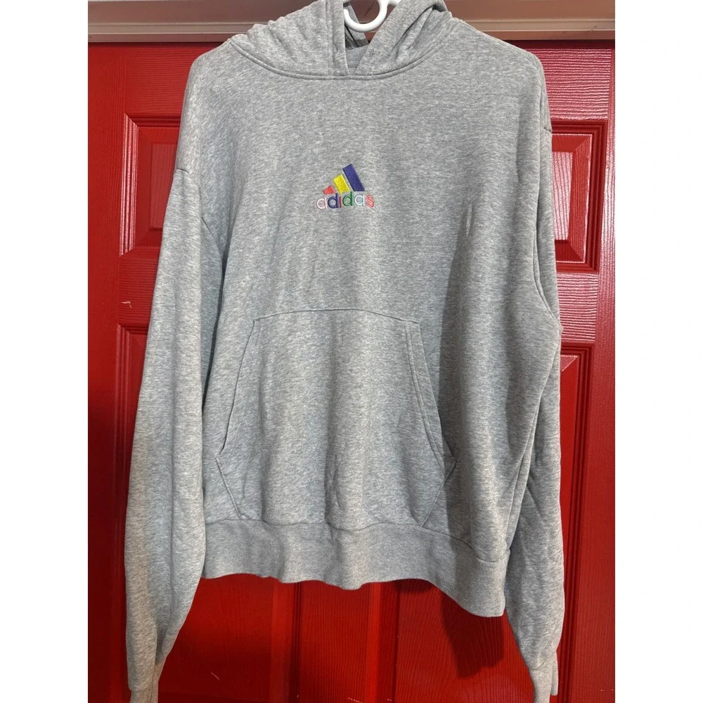 Adidas Love Unites Pride Hoodie Gray Rainbow Logo Pullover Sweatshirt Mens Large